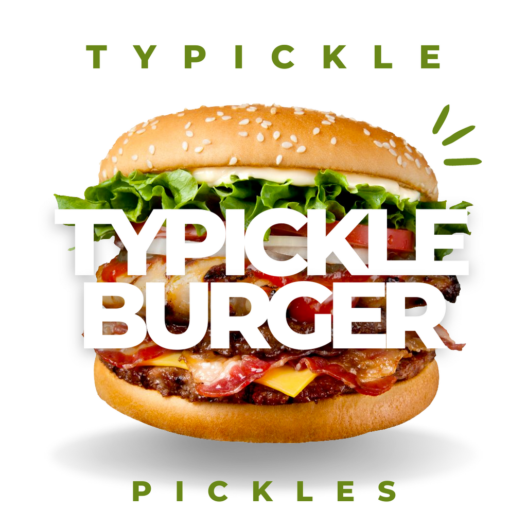 a poster of a burger with the words typickle burger on it