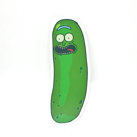 a sticker of a green pickle with eyes