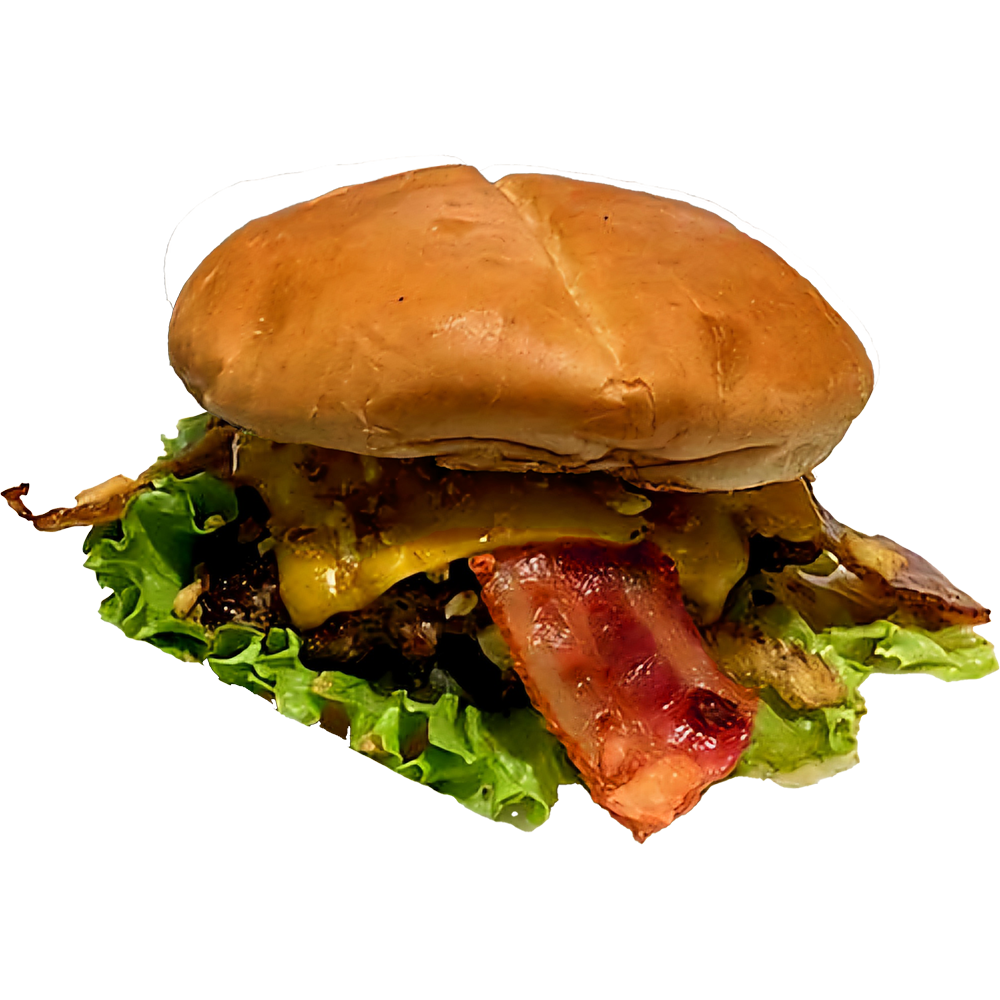 a bacon, lettuce, and garlic cheeseburger sandwich