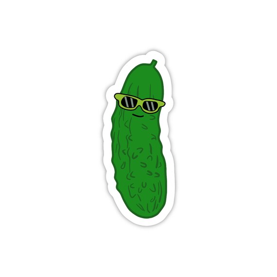 a sticker of a pickle wearing sunglasses