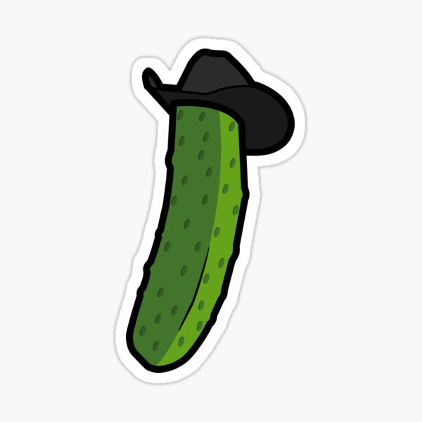 a sticker of a pickle wearing a cowboy hat