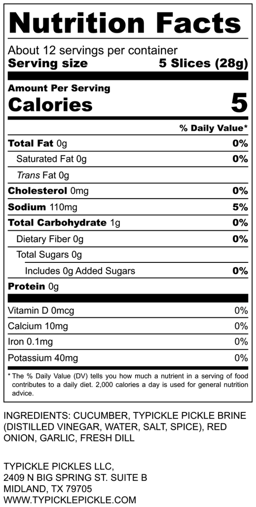 Dill Pickle Chips 16oz - Nutritional Facts Typickle Pickles LLC